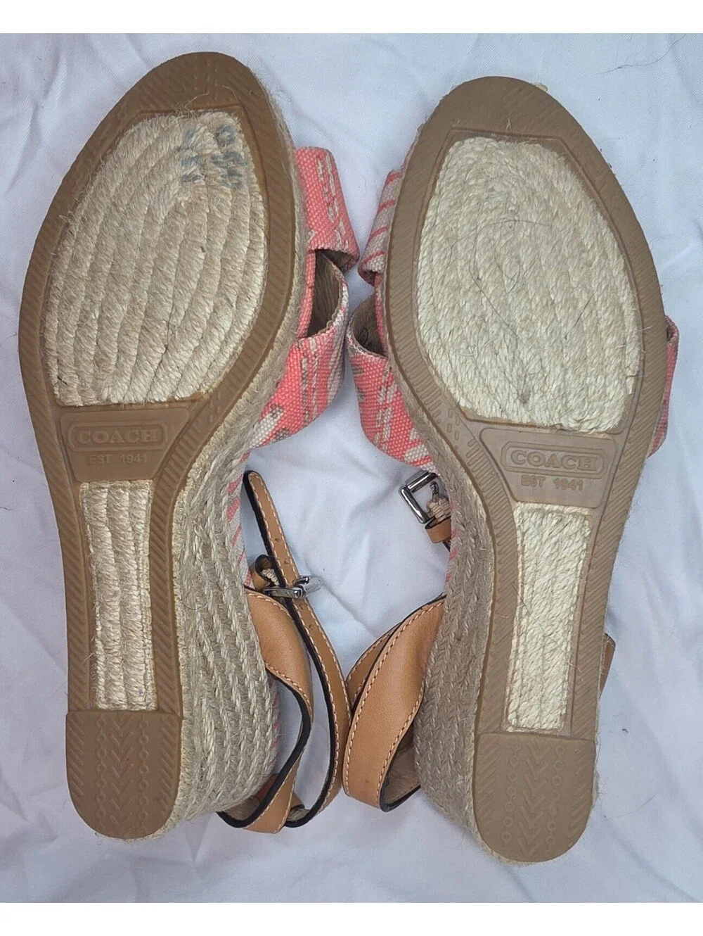 Coach Henley A0800 Coral Canvas Espadrille Wedge Sandals Women’s Size 6B